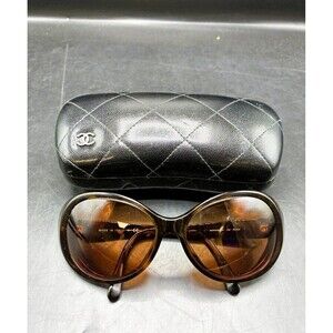 Chanel Vintage Oval Wrap Sunglasses Tortoise Shell Quilted Leather 5116-Q